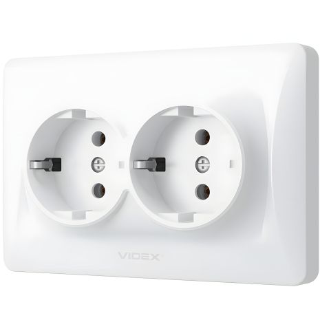 Двойная розетка с заземлением и огнеупорностью VIDEX BINERA VF-BNSK2G-W белая