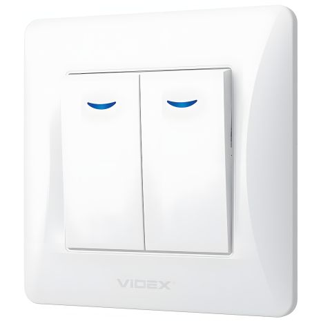Выключатель 2-клавишный с повышенной огнеупорностью и подсветкой VIDEX BINERA VF-BNSW2L-W белый