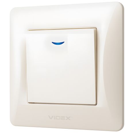 Выключатель 1-клавишный с повышенной огнеупорностью и подсветкой VIDEX BINERA VF-BNSW1L-CR кремовый