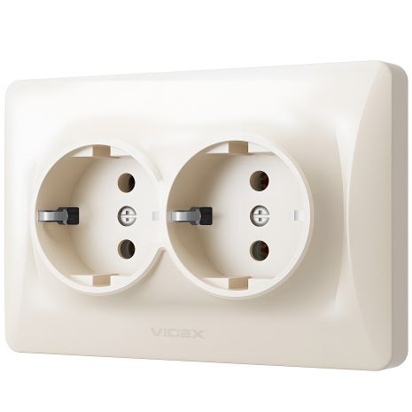 Двойная розетка с заземлением и огнеупорностью VIDEX BINERA VF-BNSK2G-CR кремовая