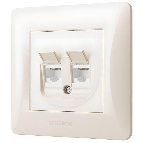 Двойная компьютерная розетка CAT6 VIDEX BINERA VF-BNSK2PC6-CR кремовая