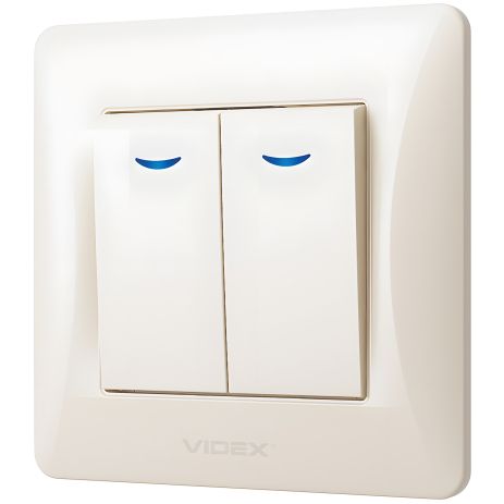 Двухклавишный выключатель с повышенной огнеупорностью и подсветкой VIDEX BINERA кремовый VF-BNSW2L-CR Двухклавишный выключатель с повышенной огнеупорностью и подсветкой VIDEX BINERA кремовый VF-BNSW2L-CR