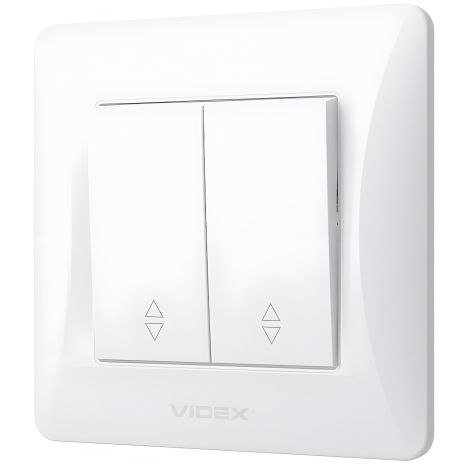 2-клавішний прохідний вимикач VIDEX BINERA VF-BNSW2P-W білий (з підвищеною вогнетривкістю)