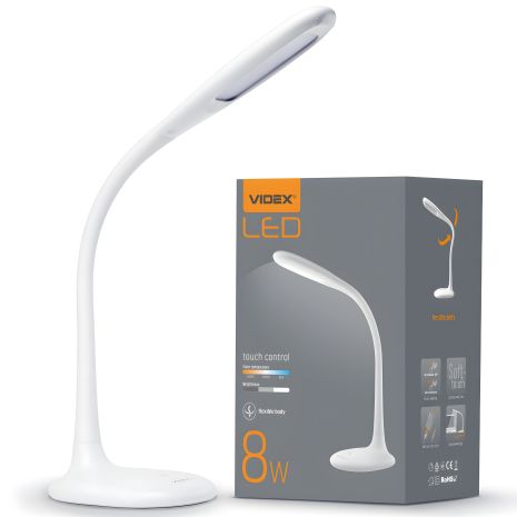 Світлодіодна гнучка настільна лампа VIDEX VL-TF03W 8W 3000-5500K 220V з нічником, регулюванням яскравості та температури світла Світлодіодна гнучка настільна лампа VIDEX VL-TF03W 8W 3000-5500K 220V з нічником, регулюванням яскравості та температури світла