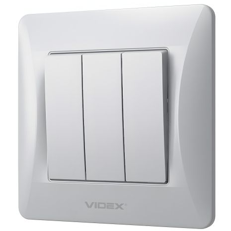 Трикімнатний вимикач VIDEX BINERA VF-BNSW3-SS срібний, вогнетривкий