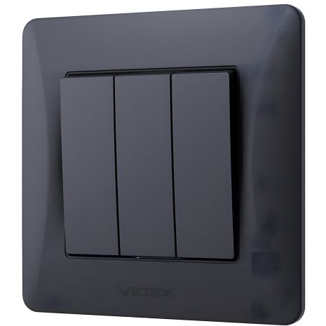 Трехклавишный выключатель с огнеупорностью VIDEX BINERA VF-BNSW3-BG черный графит