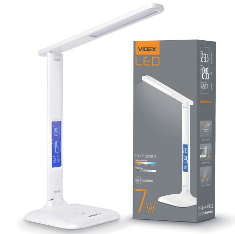 Настільна світлодіодна лампа VIDEX VL-TF05W 7W 3000-5500K 220V з регулюванням температури світла, термометром, годинником, календарем і будильником Настільна світлодіодна лампа VIDEX VL-TF05W 7W 3000-5500K 220V з регулюванням температури світла, термометром, годинником, календарем і будильником