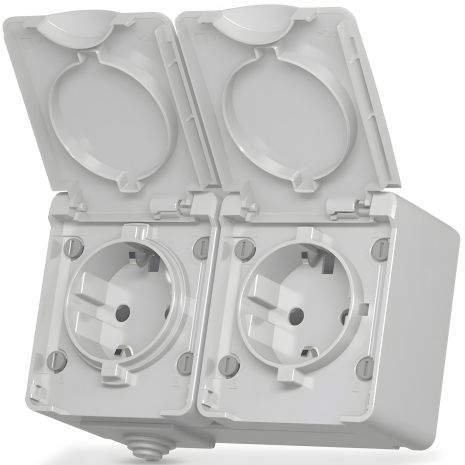 Зовнішня подвійна розетка з заземленням та кришкою VIDEX BINERA VF-BNW22G-G сіра IP65