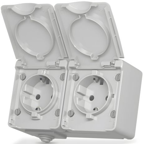 Зовнішня подвійна розетка з заземленням та кришкою VIDEX BINERA VF-BNW22G-G сіра IP65