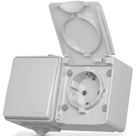 Внешняя розетка с заземлением и выключателем VIDEX BINERA IP65 VF-BNW3-G (серый)