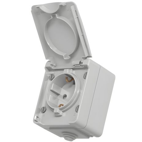 Наружная защитная розетка с заземлением и крышкой VIDEX BINERA VF-BNW21G-G, серая IP65