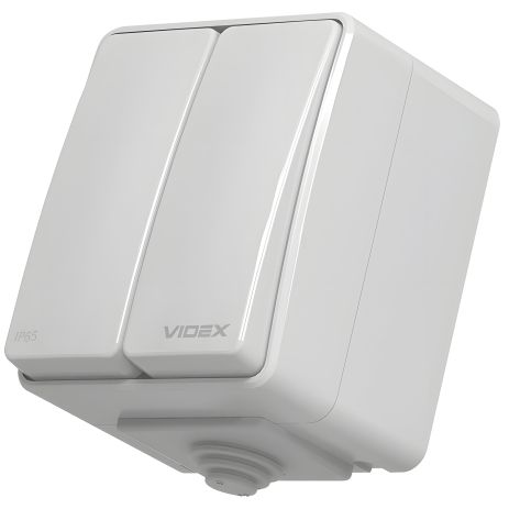 Зовнішній вимикач захищений 2-клавішний VIDEX BINERA IP65 VF-BNW12-G