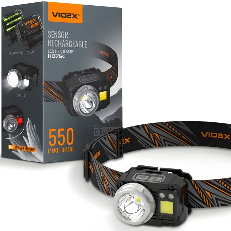 Налобний ліхтар Videx VLF-H075C з датчиком руху та червоним світлом