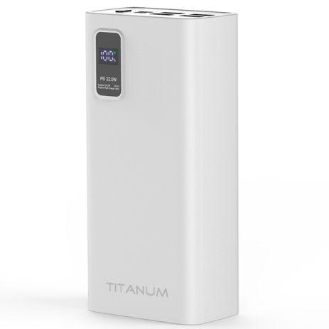 Повербанк зі швидкою зарядкою TITANUM TPB-728S-W 30000mAh 22.5W 4USB, Micro USB, Type-C White