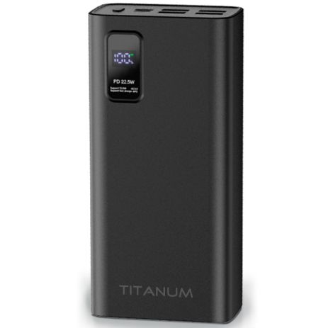 Повербанк зі швидкою зарядкою TITANUM TPB-728S-B 30000mAh 22.5W 4USB, Micro USB, Type-C Black