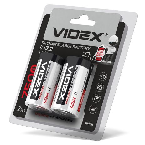 Акумулятори Videx HR20/D 7500mAh 2 шт. у блістері, готові до використання з упаковки (24476)