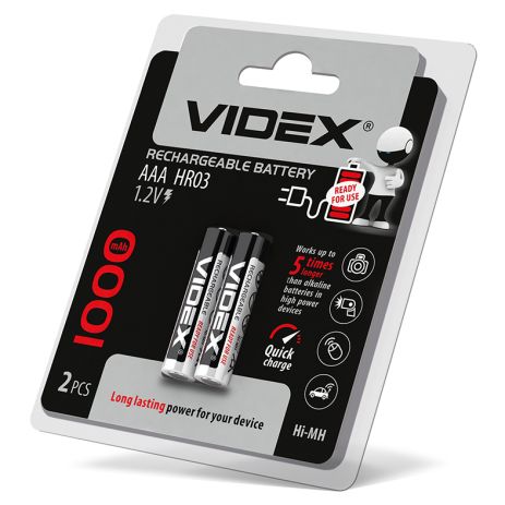 Акумулятори Videx HR03/AАA 1000mAh 2 шт. у блістері, готові до використання з упаковки (23336)