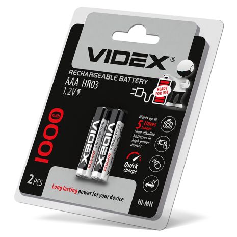 Акумулятори Videx HR03/AАA 1000mAh 2 шт у блістері, готові до використання з упаковки (23336)