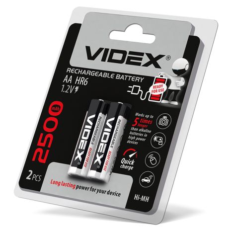 Акумулятори Videx HR6/AA 2500mAh 2 шт. у блістері, готові до використання з упаковки (23341)