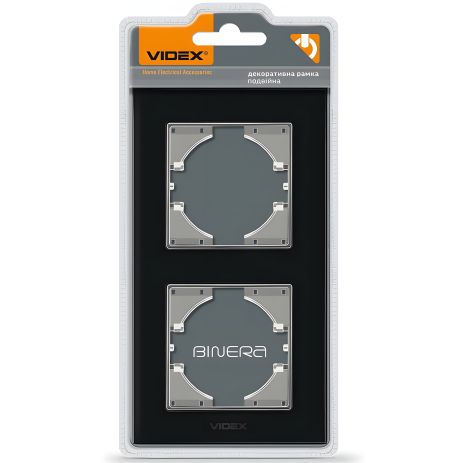 VIDEX BINERA рамка на 2 поста VF-BNFRG2V-B вертикальна чорна