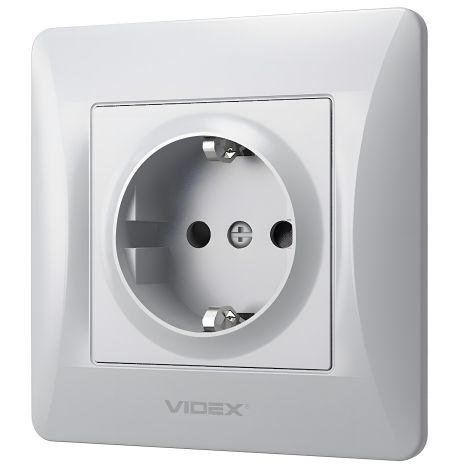 Одинарна розетка із заземленням, підвищена вогнетривкість, VIDEX BINERA VF-BNSK1G-SS, срібляста Одинарна розетка із заземленням, підвищена вогнетривкість, VIDEX BINERA VF-BNSK1G-SS, срібляста