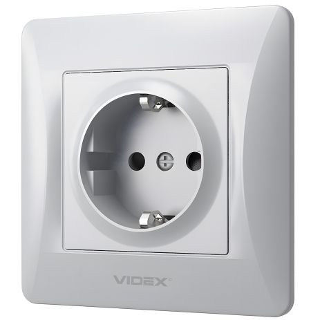 Одинарна розетка із заземленням, підвищена вогнетривкість, VIDEX BINERA VF-BNSK1G-SS, срібляста