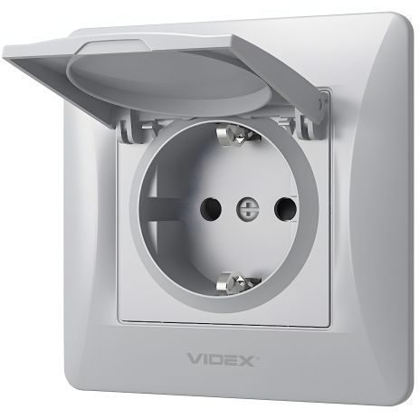 Одинарна розетка із заземленням, кришкою та підвищеною вогнетривкістю VIDEX BINERA VF-BNSK1GС-SS срібляста Одинарна розетка із заземленням, кришкою та підвищеною вогнетривкістю VIDEX BINERA VF-BNSK1GС-SS срібляста
