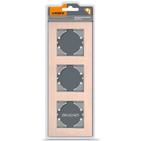 Алюминиева вертикальна рамка на 3 поста VIDEX BINERA VF-BNFRA3V-CP медного цвета