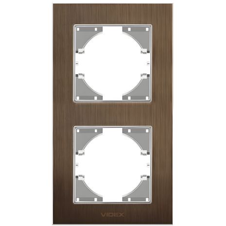Алюминиевая вертикальная рамка на 2 поста VIDEX BINERA VF-BNFRA2V-CH, шоколадная