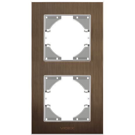 Алюминиевая вертикальная рамка на 2 поста VIDEX BINERA VF-BNFRA2V-CH, шоколадная