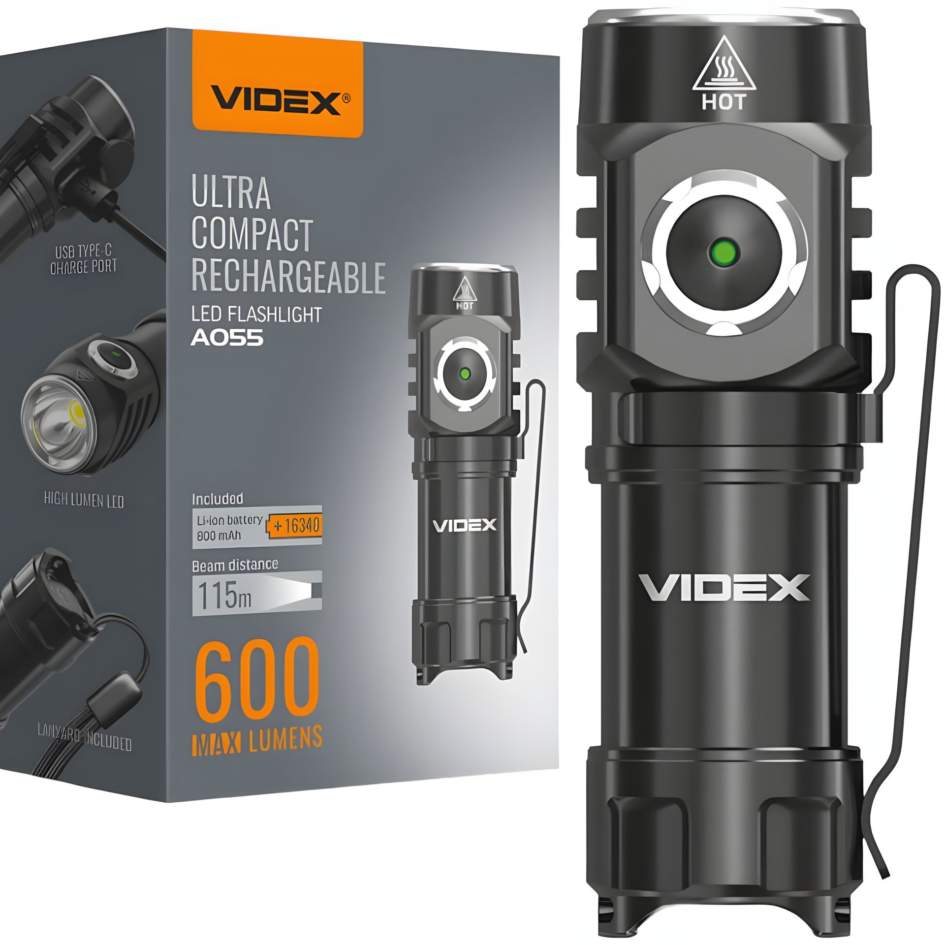 Ліхтар Videx 600Lm 5700K, алюмінієвий корпус, дальність 115 м, IP68 (VLF-A055) Ліхтар Videx 600Lm 5700K, алюмінієвий корпус, дальність 115 м, IP68 (VLF-A055)