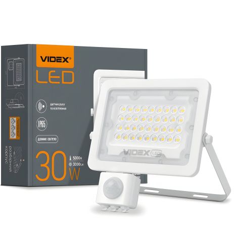 Прожектор світлодіодний VIDEX F2e 30W 5000K VL-F2e305W-S з регульованим датчиком руху та освітленості