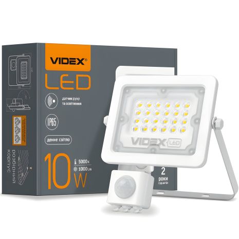 Светодиодный прожектор VIDEX F2e 10W 5000K VL-F2e105W-S с регулируемым датчиками движения и освещенности Светодиодный прожектор VIDEX F2e 10W 5000K VL-F2e105W-S с регулируемым датчиками движения и освещенности