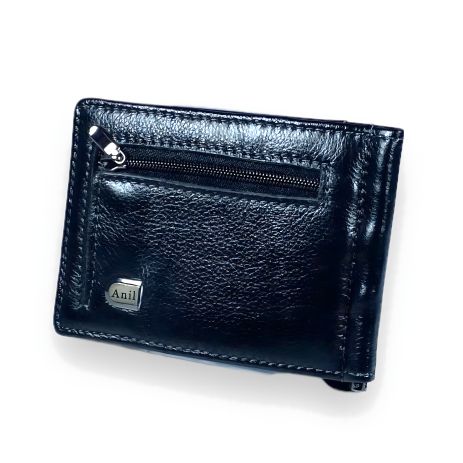 Кожаный Мужской кошелек-зажим черного цвета Кожаный Мужской кошелек-зажим черного цвета