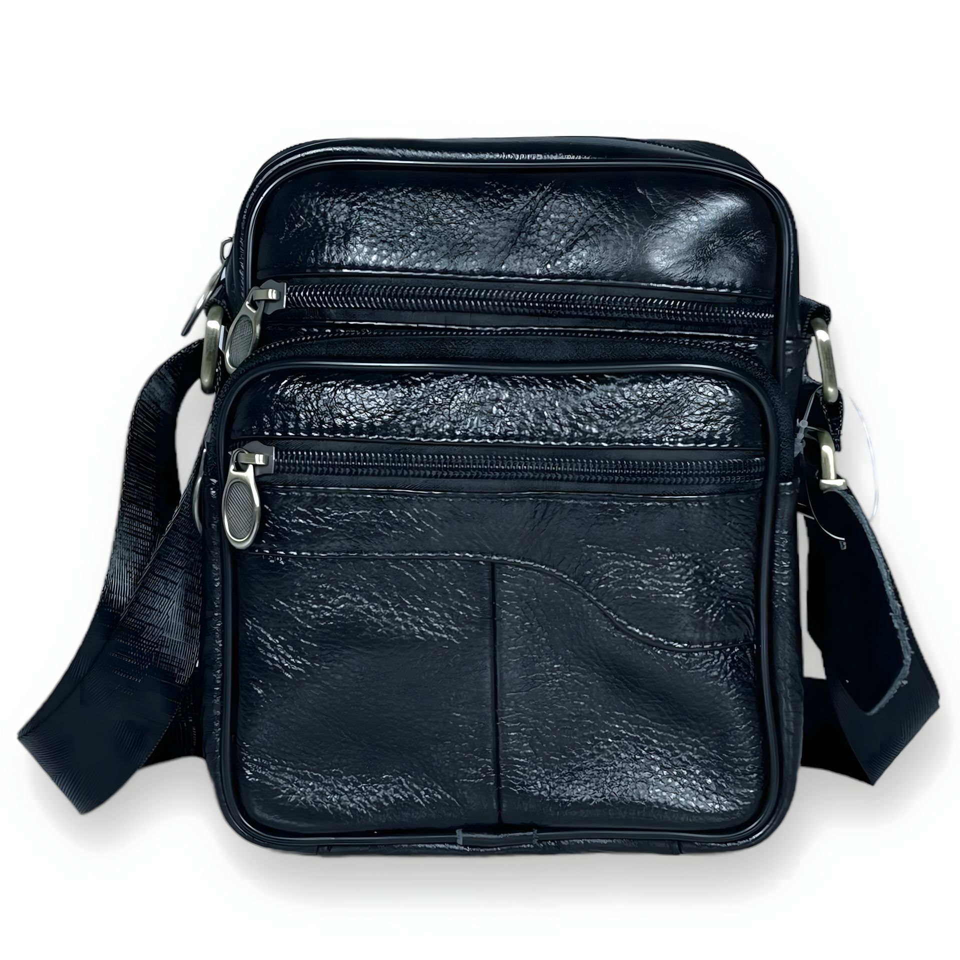 Шкіряна сумка через плече, 1 відділення, фронтальні кишені, чорна Шкіряна сумка через плече, 1 відділення, фронтальні кишені, чорна