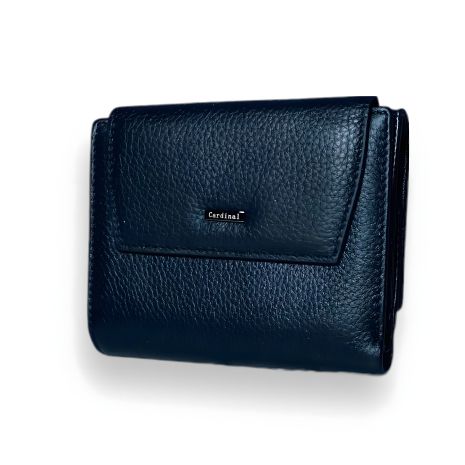 Жіночий гаманець з натуральної шкіри, чорний, 2 відділення для купюр