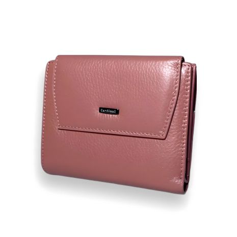 Жіночий гаманець з натуральної шкіри, рожевий, з кнопковою застібкою
