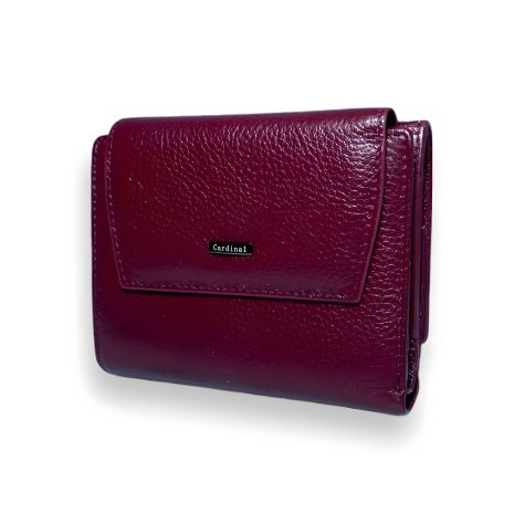 Бордовый кожаный женский кошелек с кнопочной застежкой