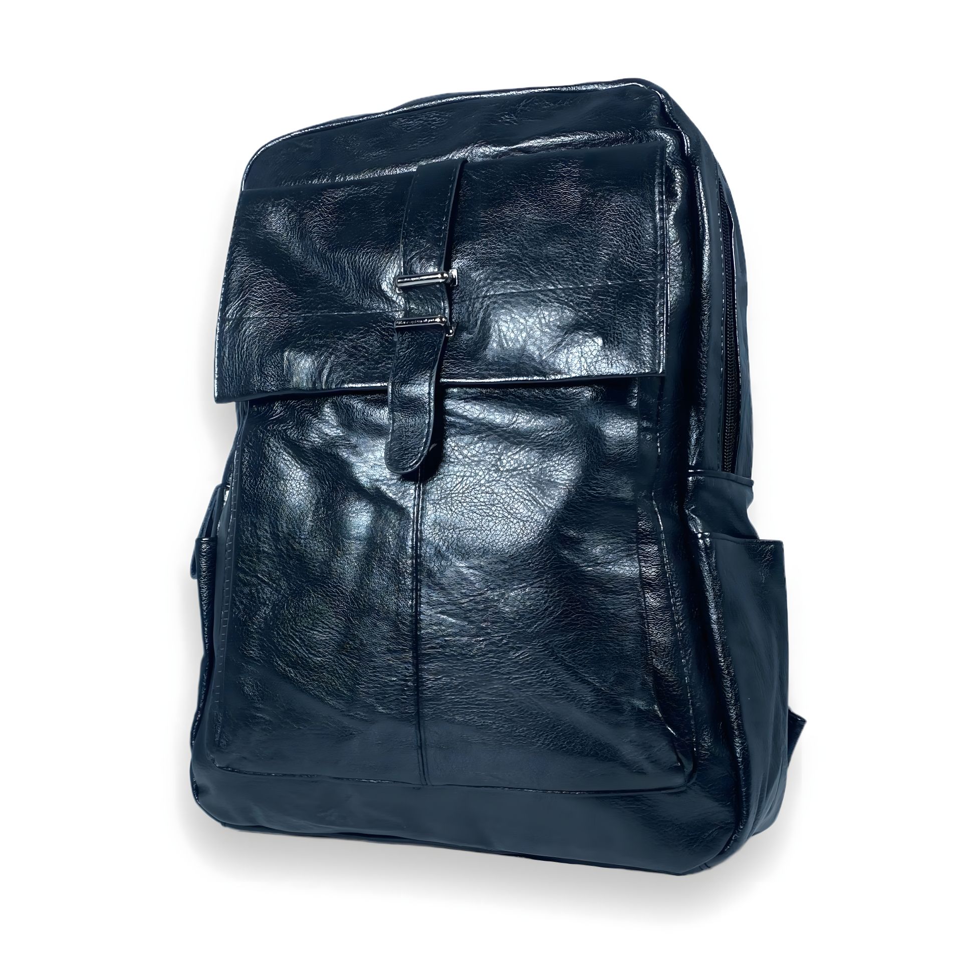 Чорний міський рюкзак зі штучної шкіри, 20 л, 1 відділ, 2 бокові кишені Чорний міський рюкзак зі штучної шкіри, 20 л, 1 відділ, 2 бокові кишені