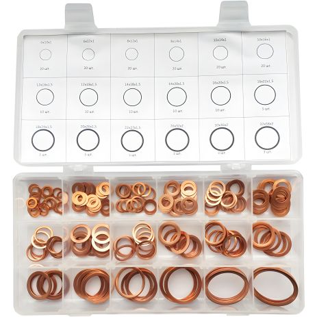 Бернер: Набор медных шайб, 18 размеров, 199 шт Бернер: Набор медных шайб, 18 размеров, 199 шт