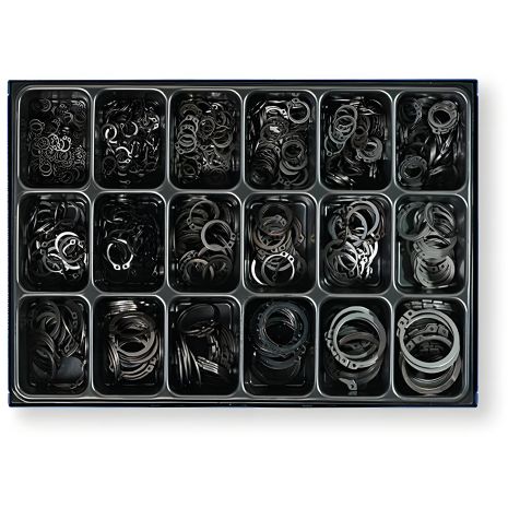 Набор наружных стопорных колец 18 размеров (975 шт) в ящике Berner