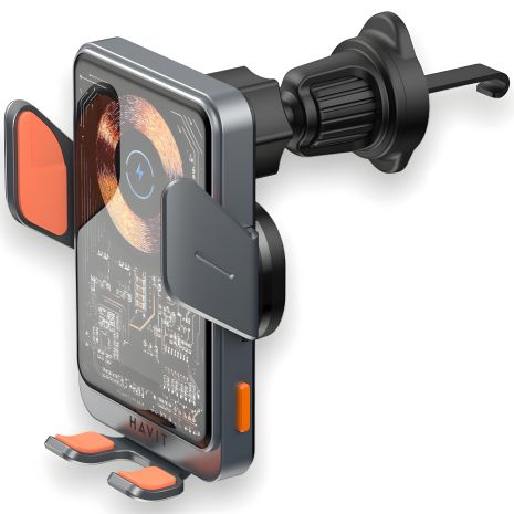 Беспроводное зарядное устройство и держатель телефона HAVIT HV-W3033 15W, Black/Silver Беспроводное зарядное устройство и держатель телефона HAVIT HV-W3033 15W, Black/Silver