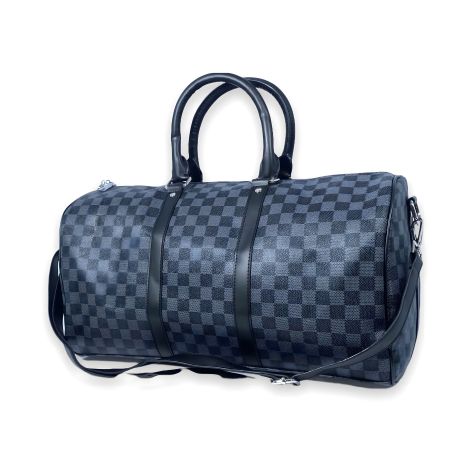 Дорожная сумка, кожезаменитель, одно отделение, 25 л черно-серая Дорожная сумка, кожезаменитель, одно отделение, 25 л черно-серая