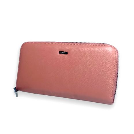 Женский розовый кошелек из натуральной кожи с застежкой на молнии