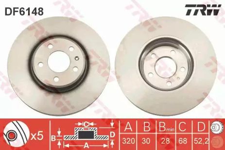 Диск тормозной AUDI A4/A5/A6/A7/Q5 FD=320mm 07-18, TRW (DF6148)