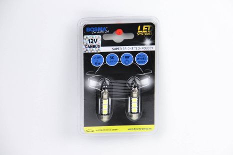 Автолампа SV8,5 LED 12V 3XSMD 5050 LED WHITE 12X36 ДВІЙНА ПОЛЯРНІСТЬ CANBUS Уп.2 шт., BOSMA (3741)