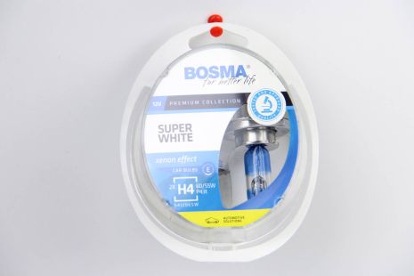 Автолампа H4 SUPER WHITE 12V 60/55W P43T Упаковка 2шт, BOSMA (3462)