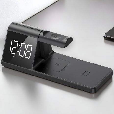 3 в 1 бездротова зарядка HAVIT W3042 15W з будильником для смартфона, навушників та годинника