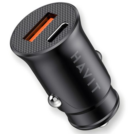Зарядний автомобільний пристрій HAVIT HV-CC2022 20W USB+USB-C Black зі швидкою зарядкою
