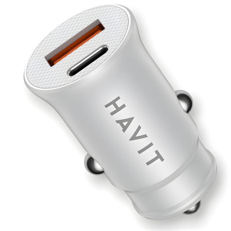 Зарядний пристрій для автомобілів HAVIT HV-CC2022 20W USB+USB-C, білий, зі швидкою зарядкою